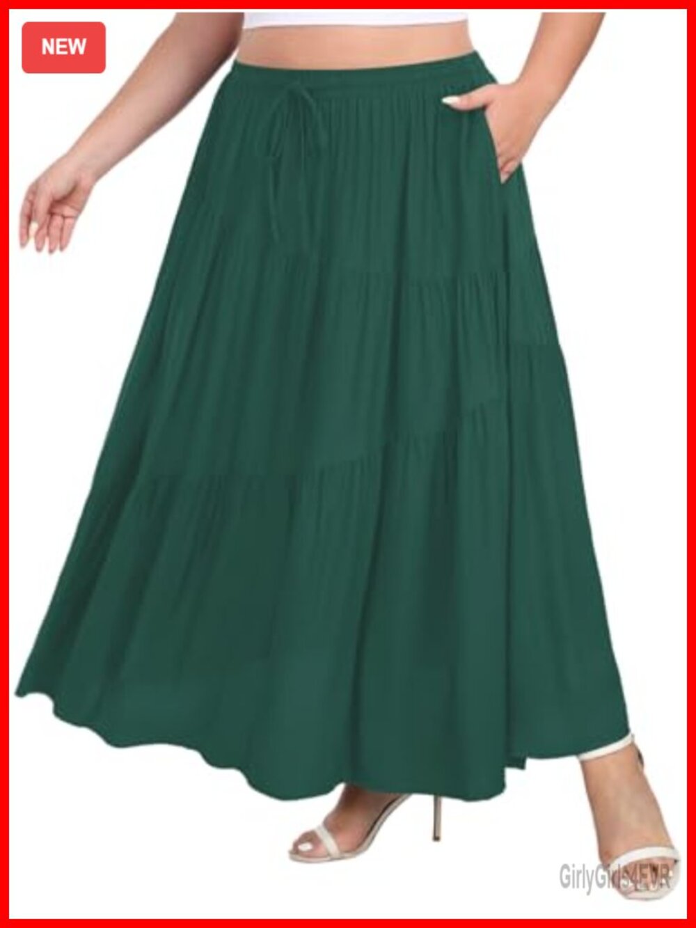 Plus Size Boho Maxi Skirt High Waisted Tiered A-Line with Pockets